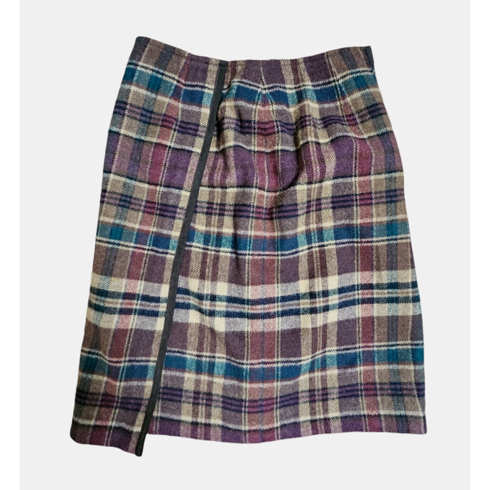 Talbots Wool Blend Faux Wrap Skirt A-Line Plaid Knee Length Womens Petites 2‎
